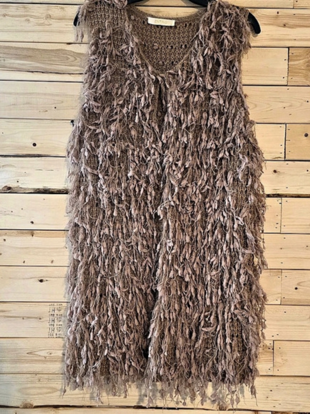 Entro Textured Fringe Sweater Vest in Brown Size Small